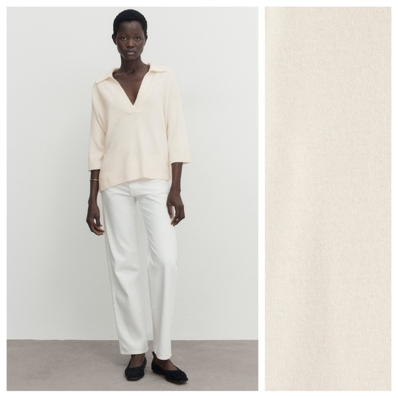 NWT. Massimo Dutti Cream Knit Viscose/Wool/Cashmere Polo Sweater. Size M. - Picture 1 of 11
